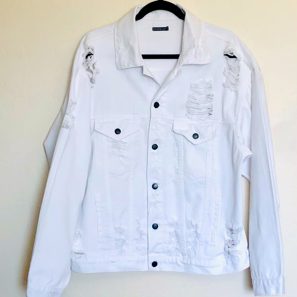 CARMAR Distressed Oversized White Jacket Sz M